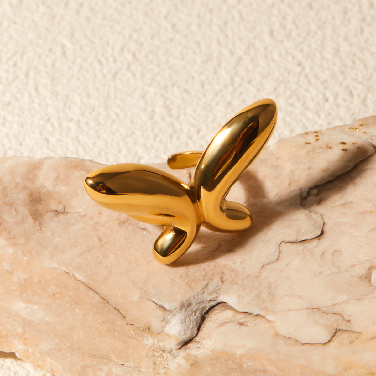 18K Gold-Plated Stainless Steel Butterfly Ring