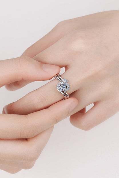 Moissanite Rhodium-Plated Two-Piece Ring Set