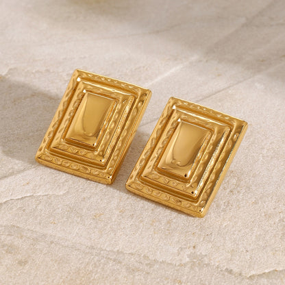 18K Gold-Plated Stainless Steel Square Shape Earrings