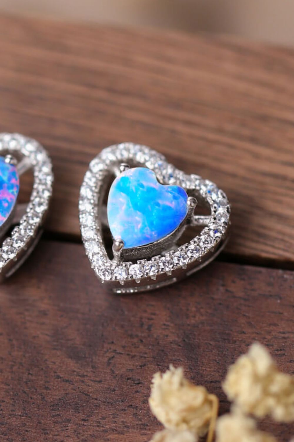 925 Sterling Silver Opal Heart Stud Earrings