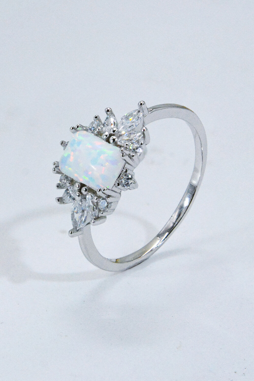 925 Sterling Silver Zircon and Opal Ring