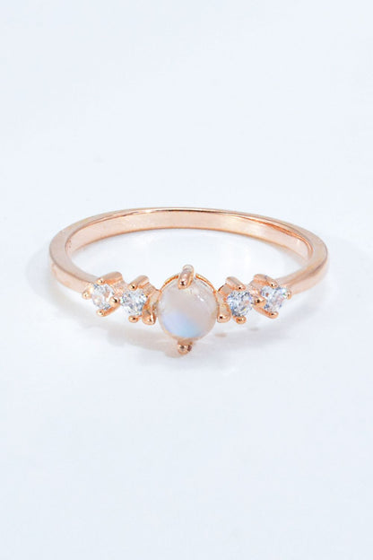 Natural Moonstone and Zircon 18K Rose Gold-Plated Ring