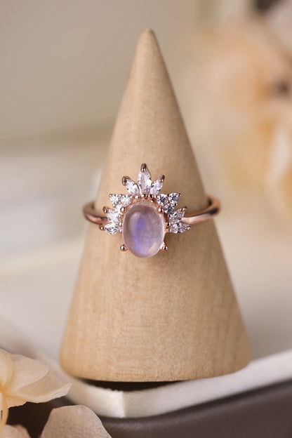 High Quality Natural Moonstone 18K Rose Gold-Plated 925 Sterling Silver Ring