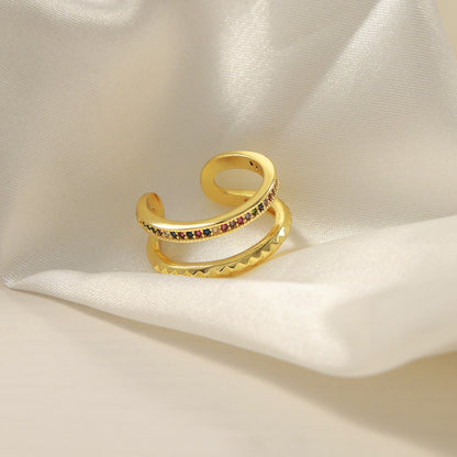 Gold-Plated Czech Diamond Double-Layered Ring