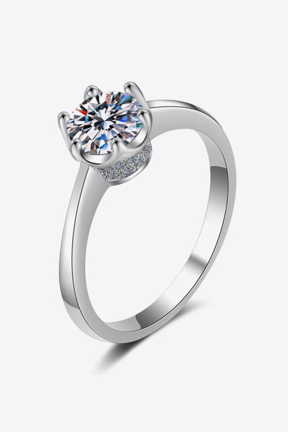 1 Carat Moissanite Rhodium-Plated Solitaire Ring