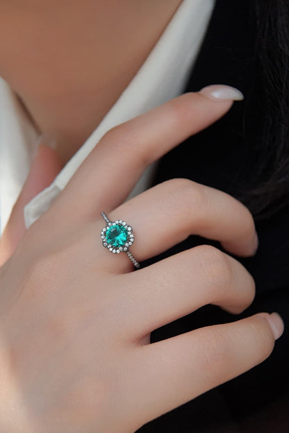 Paraiba Blue Zircon Flower Shape Ring