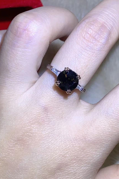 2 Carat Black Moissanite Platinum-Plated Ring