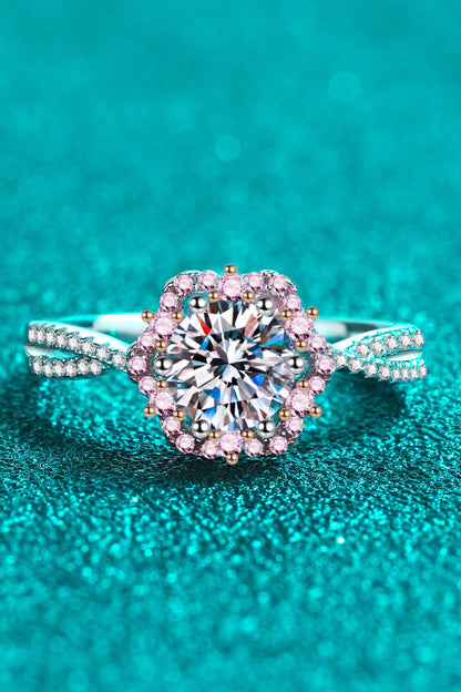 1 Carat Moissanite Flower-Shaped Crisscross Ring